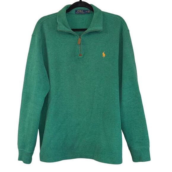 Polo Ralph Lauren 1/4 Zip Green Polo Pullover Men's L Preppy Workwear Office - Picture 1 of 10
